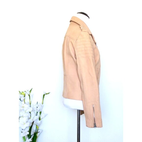 NEW! Claudie Pierlot Suede Leather Biker Moto Jacket Camel Tan SZ S - Picture 5 of 8